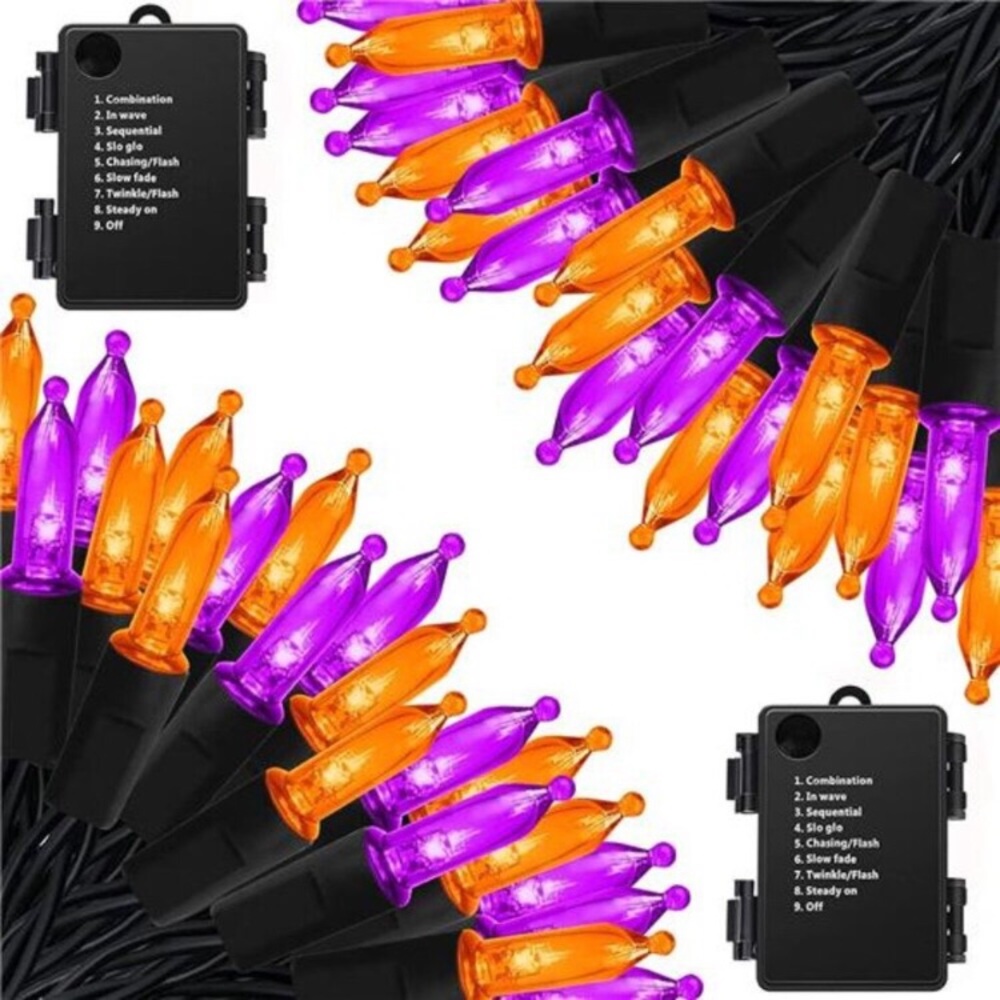 Orange Purple Battery Operated Halloween Lights, 2 Pack 17ft 50 LED Mini String